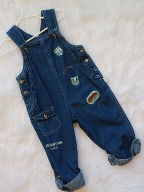 Baby Overalls. Boy 12m. Embeoidered Mountain Guid Patches.